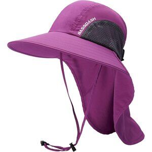 Unisex Purple 100% Nylon Wide Brim Mesh Vent With Neck Flap Classic Sun Hat